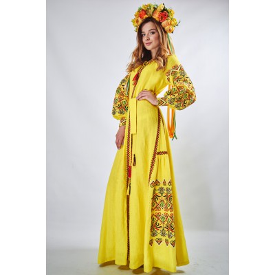 Embroidered Boho Maxi Dress "Fortune" Yellow